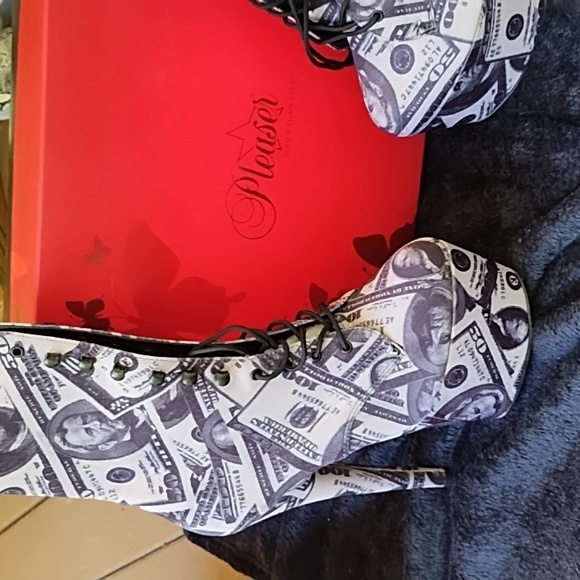 Pleaser Women's Money Print Heeled Boots - Picture 2 of 5